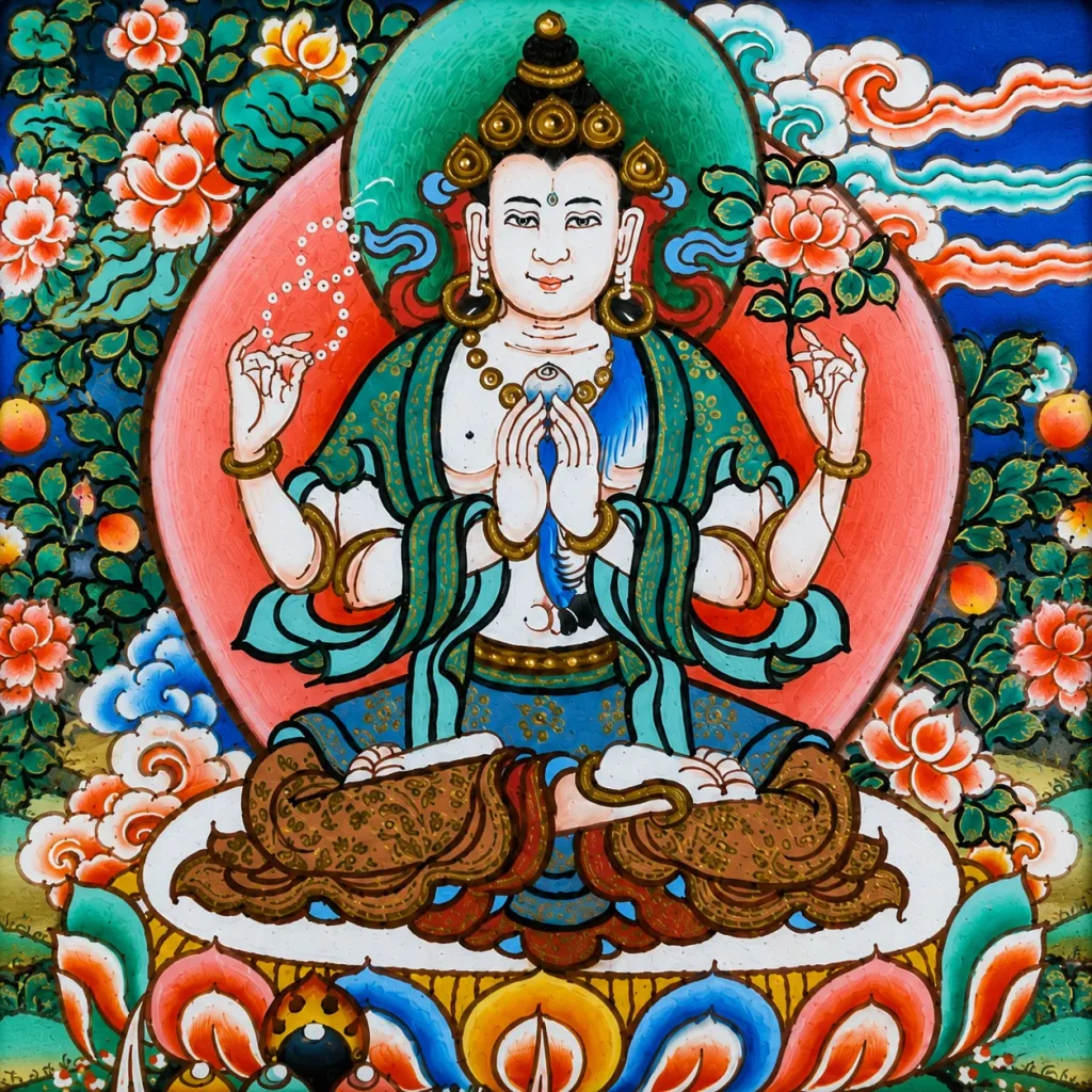 Tibetan Four-Armed Avalokiteshvara Pendant Necklace