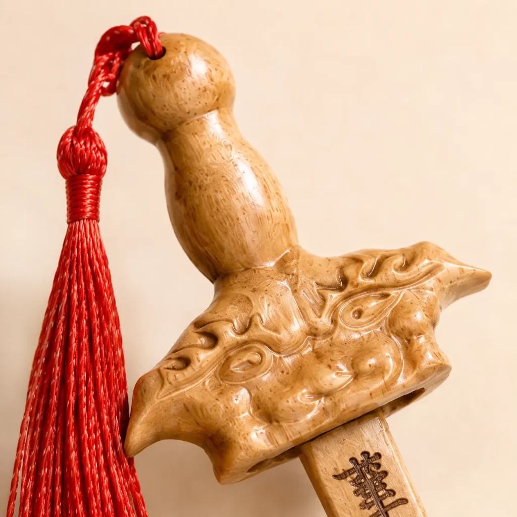 10cm Peach Wood Yazi Mini Sword with Tassel