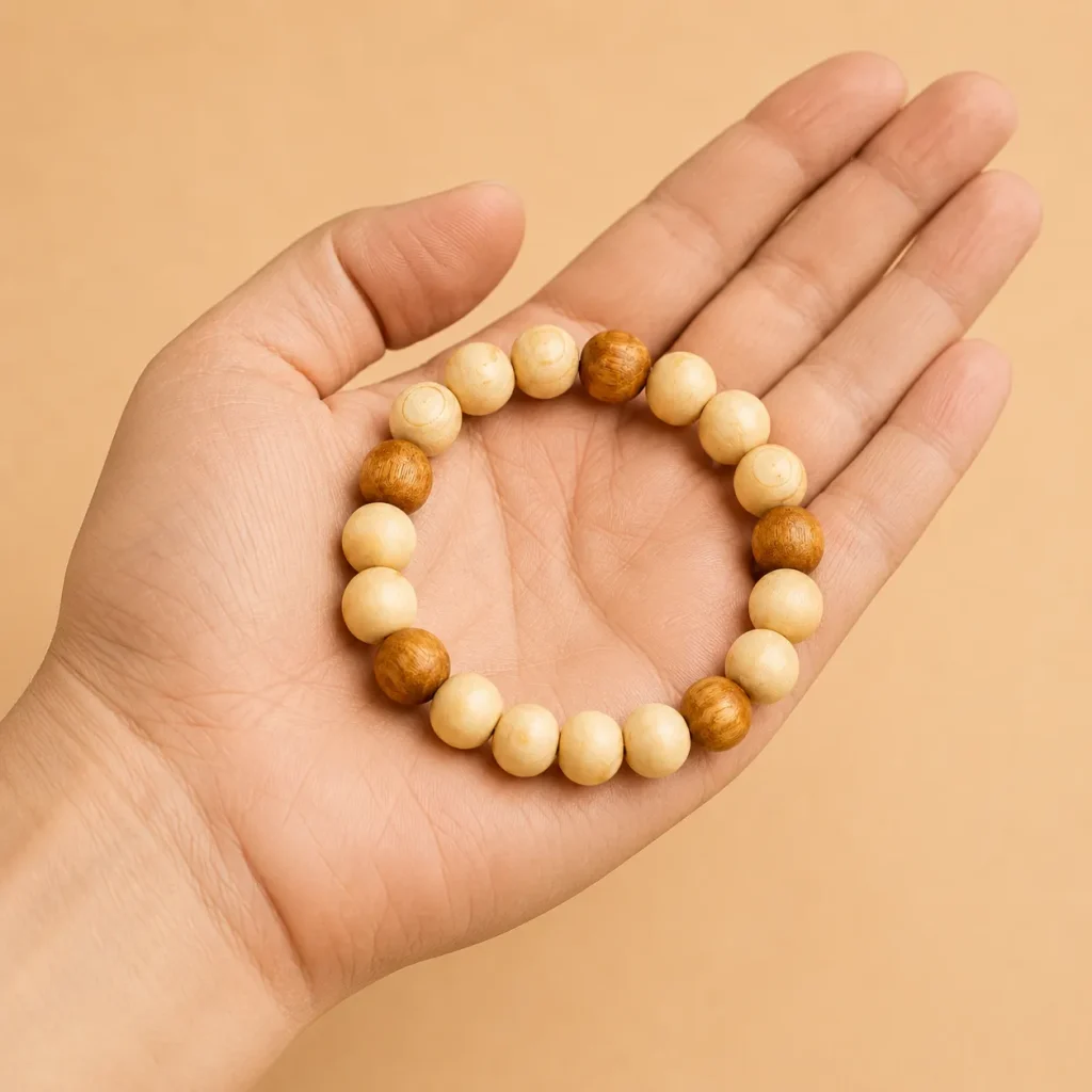 Two-Tone Peach Wood Bead Bracelet