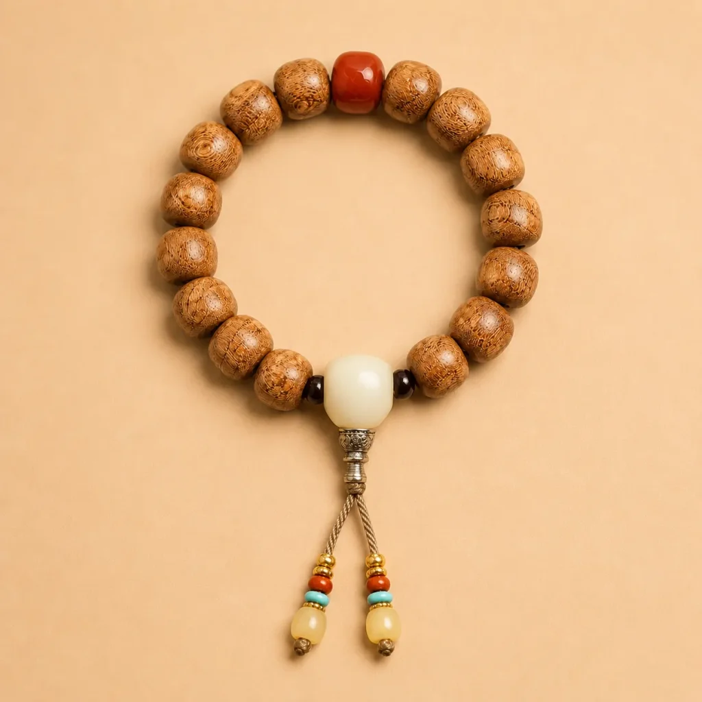 Gelang Manik Kayu dengan Liontin Labu