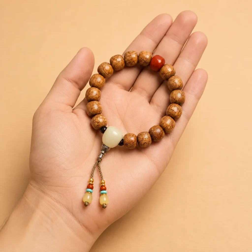 Gelang Manik Kayu dengan Liontin Labu
