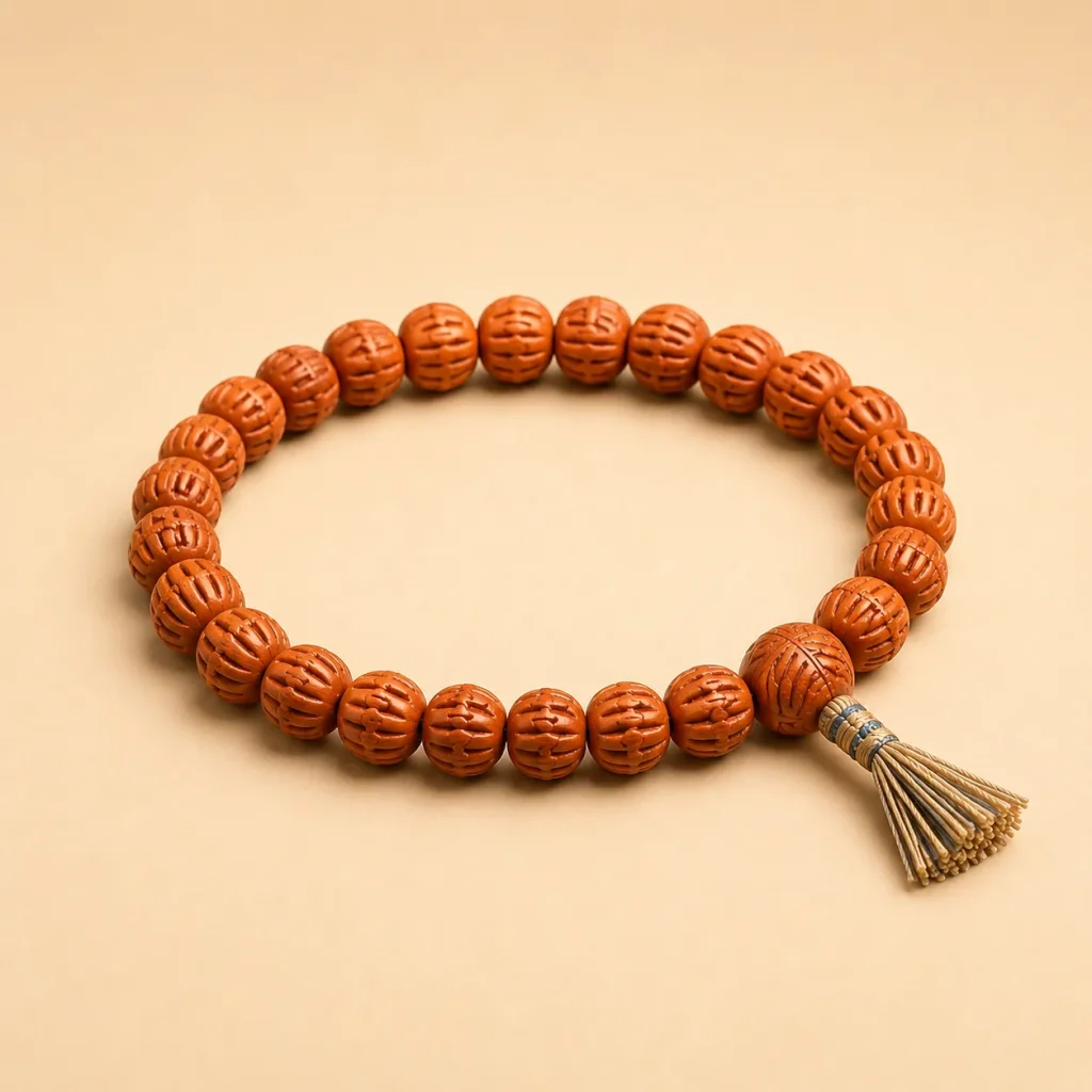 Carved Peach Pit Prayer Bead Bracelet