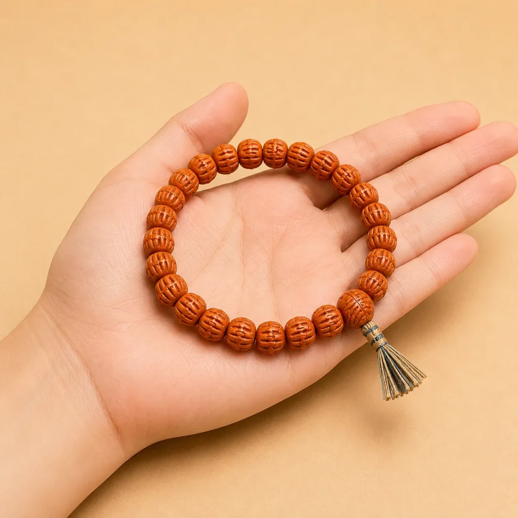 Carved Peach Pit Prayer Bead Bracelet