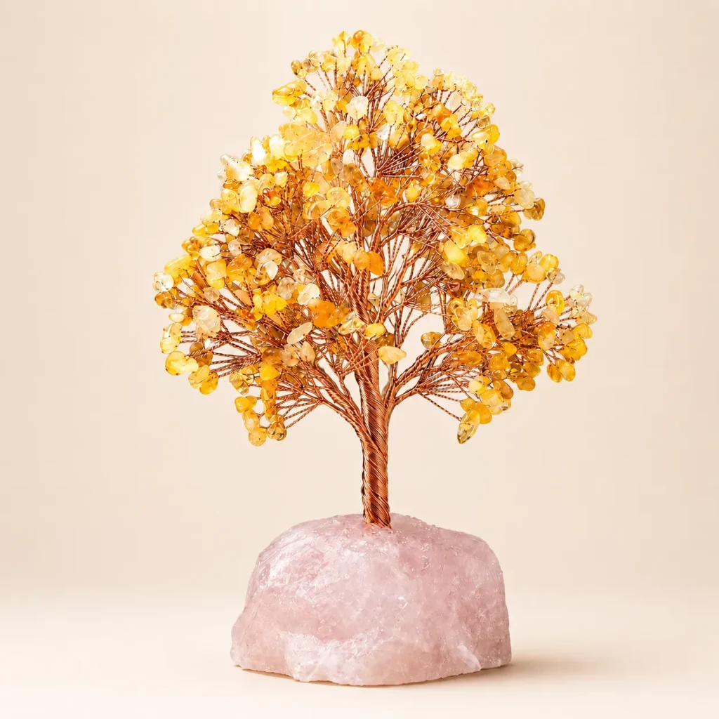 Citrine Crystal Money Tree with Rose Quartz Base