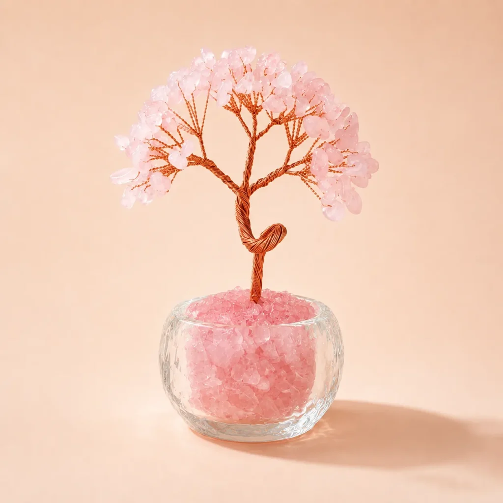 Rose Quartz Crystal Tree in Glass Bowl