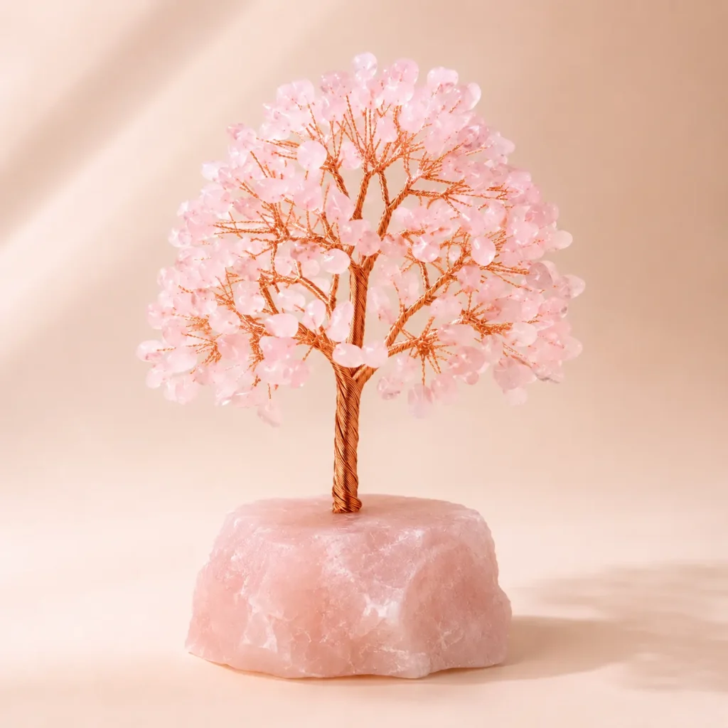 Rose Quartz Crystal Tree with Raw Stone Base