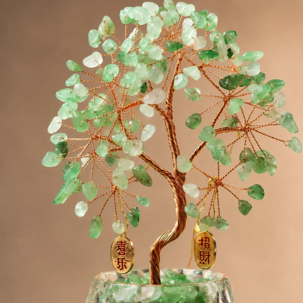 Green Aventurine Money Tree in Glass Treasure Bowl