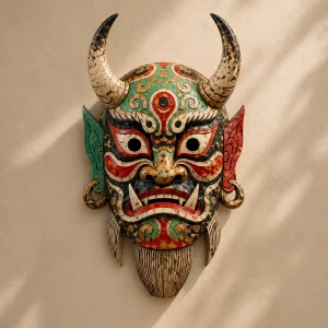 Cuoduan Horned Nuo Mask Sculpture