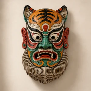 Qiangliang Tiger-Pattern Nuo Mask Sculpture