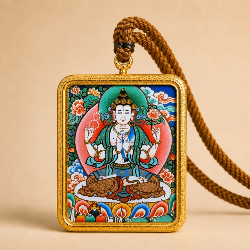 Tibetan Four-Armed Avalokiteshvara Pendant Necklace